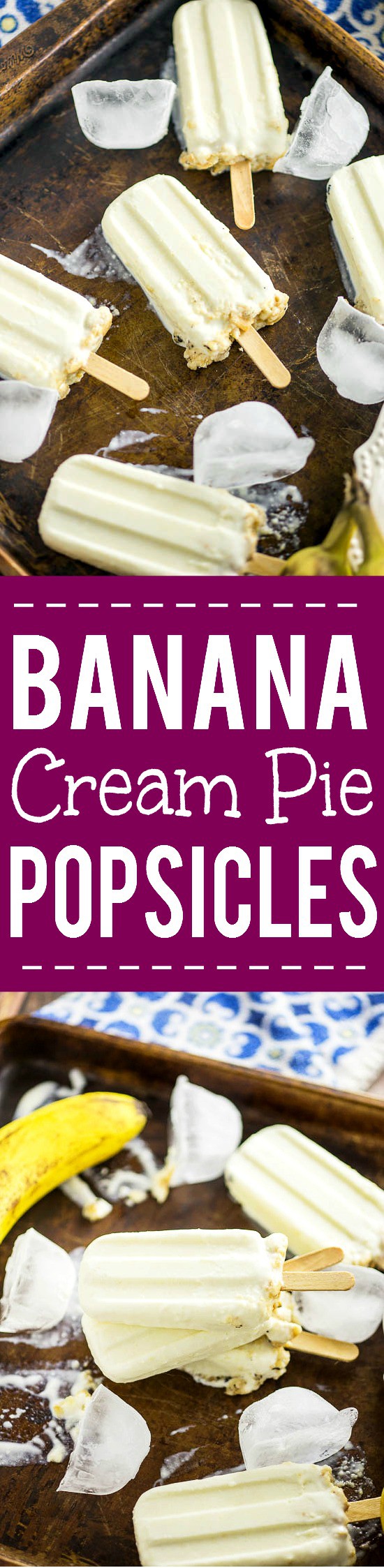 Banana Cream Pie Popsicles Recipe - Taking Banana Cream Pie to the next level, these Banana Cream Pie Popsicles will keep you cool and satisfied on a hot summer day. Just 4 ingredients to make this quick and easy popsicle recipe!