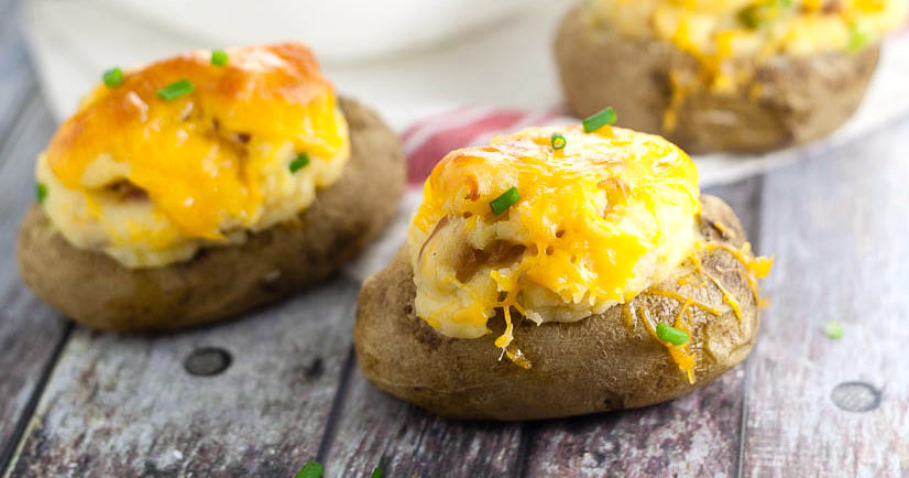 Twice Baked Deviled Potatoes recipe - Named after their eggy-likeness, these Twice Baked Deviled Potatoes are tangy baked potatoes, whipped, and oven-baked to golden perfection. Yummy and easy potato side dish recipe! 11 Cheap Meals with Potatoes - You can save money by making some frugal meals to stretch your food and your money with these 11 yummy and filling Cheap Meals to Make with Potatoes. Frugal living and saving money with these frugal meals with potatoes. They're sooo good too!