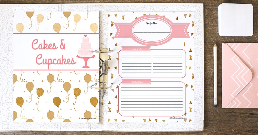 How to Make a Recipe Binder with Free DIY Recipe Binder Printables - Organize all of your favorite recipes and recipes you want to try in one cute place with these cute, pretty, and practical DIY Recipe Binder Printables in 4 different colors.