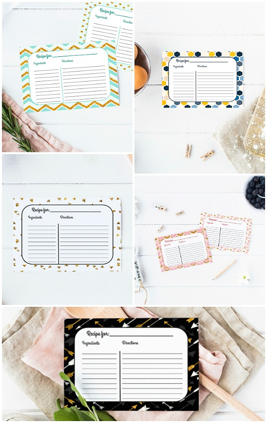 Free Printable Recipe Cards - Keep all of your favorite recipes safe and organized with these Free Printable Recipe Cards, in 5 different colors and designs.