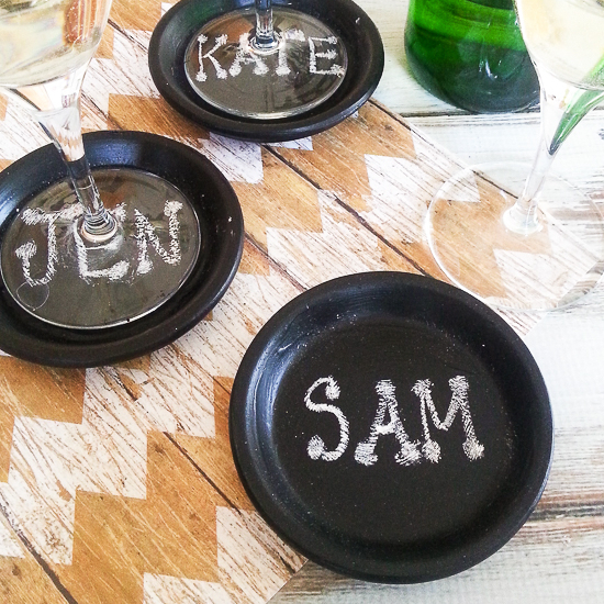 How to Make Easy DIY Chalkboard Coasters { TUTORIAL} - These easy DIY Chalkboard Coasters are perfect for daily use, parties, and even make pretty table settings.  Make these fun coasters with this simple, easy-to-follow tutorial. So cute!