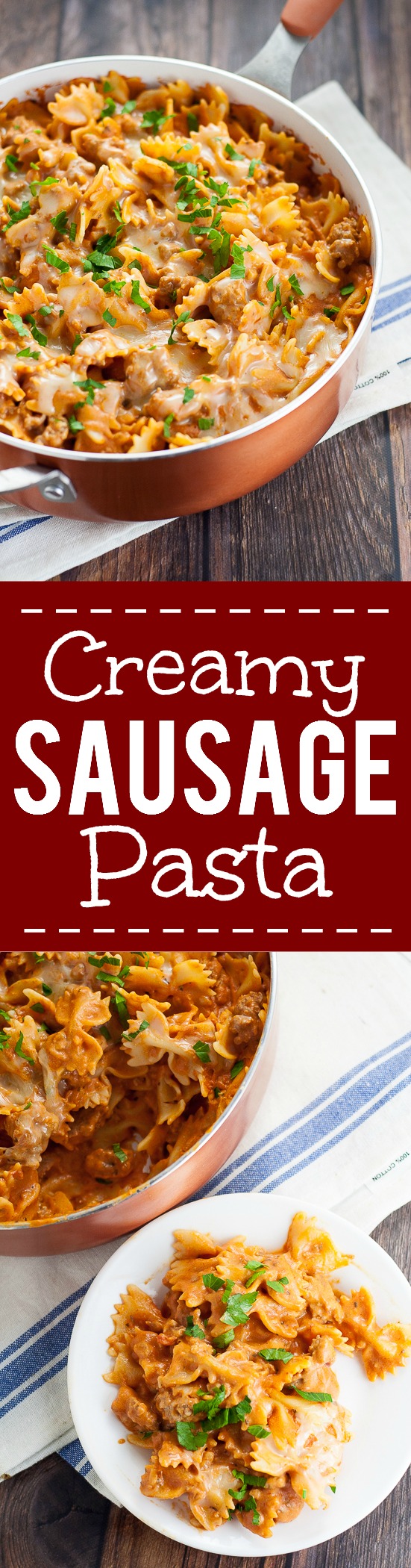 Creamy Sausage Pasta recipe - This Creamy Sausage Pasta recipe is simple, cheesy, and perfect for an easy family dinner recipe with a creamy red sauce, Italian sausage, and melted gooey cheese. Super easy pasta for family dinner recipe and can be made in just 30 minutes! 