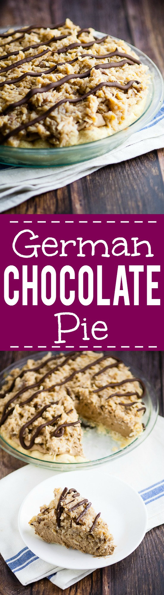 German Chocolate Pie recipe - Silky and creamy, this sweet German Chocolate Pie recipe combines a chocolate cream pie with German sweet chocolate, topped with caramel coconut pecan frosting to make a pie that's to-die-for. Such an easy pie recipe!