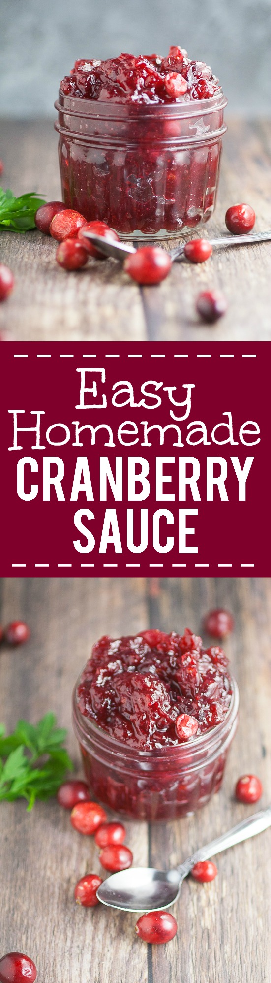 Easy Homemade Cranberry Sauce recipe with apple juice and a hint of maple - A simple, sweet and tangy version of a classic, this 4 ingredient Easy Homemade Cranberry Sauce recipe promises to be a pretty and delicious addition to your Thanksgiving feast!
