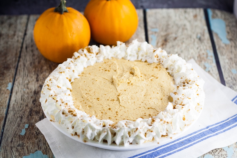 Pumpkin Silk Pie Recipe - Easy, no bake Pumpkin Silk Pie recipe has the silken creaminess of French silk pie, the tang of cheesecake, and the rich deliciousness of pumpkin. Make it in just 25 minutes!