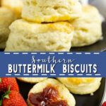 These simple homemade Southern Buttermilk Biscuits are flaky and tender. They're easy to make at home from scratch. Slather them in butter and see just how deliciously light and tender they are.