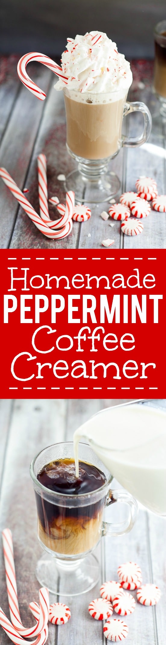 Homemade Peppermint Coffee Creamer Recipe - This Homemade Peppermint Coffee Creamer recipe is a festive way to enjoy your coffee and get more done during the holiday season. Sweet peppermint in hot coffee... Mmmm... Seriously so easy to make.  Peppermint coffee during Christmas is my absolute favorite!
