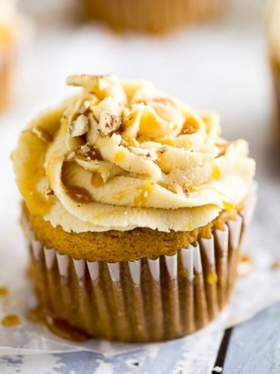 Sweet Potato Pecan Cupcakes with Caramel Frosting for Fall