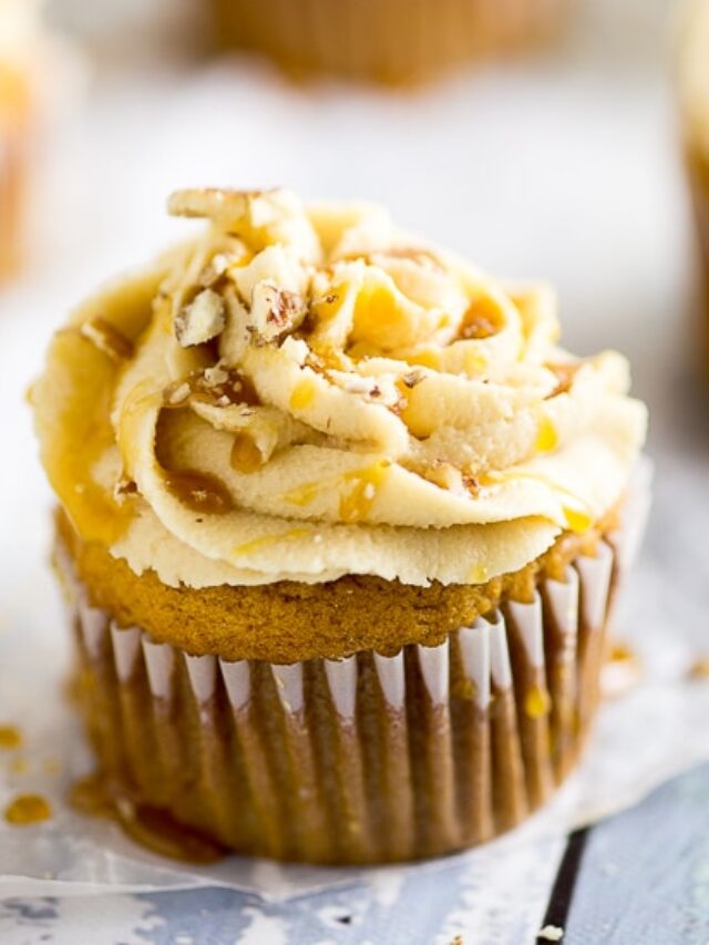 Sweet Potato Pecan Cupcakes with Caramel Frosting for Fall
