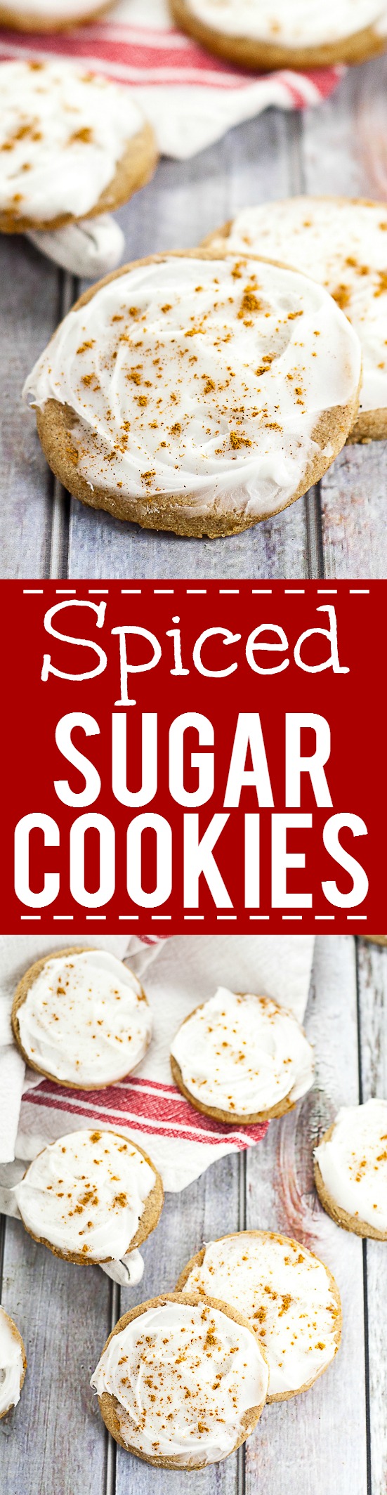 Spiced Sugar Cookies Recipe - Spiced Sugar Cookies recipe take your traditional sugar cookies and make them amazing with spicy cinnamon and nutmeg, topped with a creamy frosting and a sprinkle of cinnamon! These make such easy and yummy Christmas cookies! Perfect for a Christmas cookie exchange!