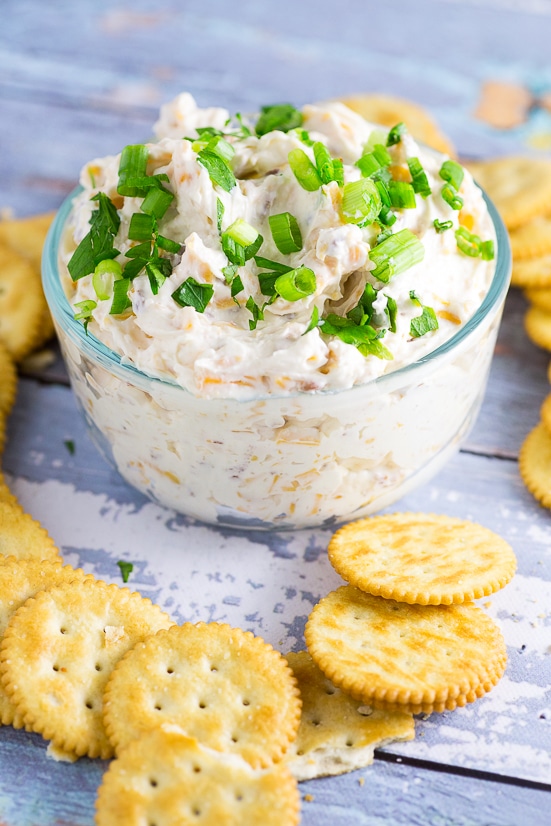 Cheddar Bacon Garlic Dip Recipe - Three favorite flavors come together in this simple but amazing Cheddar Bacon Garlic Dip recipe, with cheddar cheese, bacon, and garlic, in a creamy cream cheese dip. 