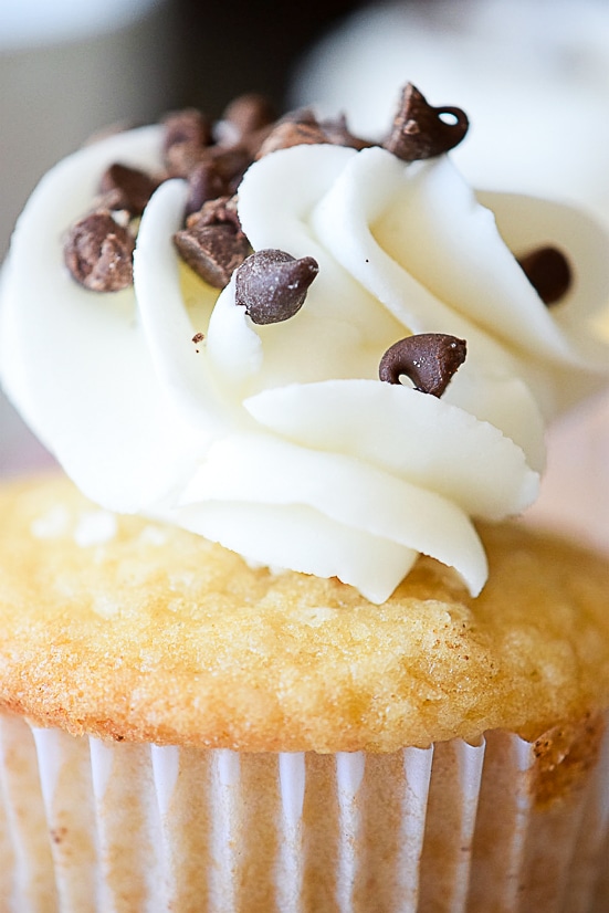 Chocolate Chip Cupcakes Recipe - A classic and favorite, this Chocolate Chip Cupcakes recipe morphs your favorite cookie into a cupcake with a dollop of sweet buttercream on top. 