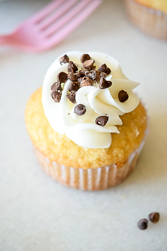 Chocolate Chip Cupcakes Recipe - A classic and favorite, this Chocolate Chip Cupcakes recipe morphs your favorite cookie into a cupcake with a dollop of sweet buttercream on top. 