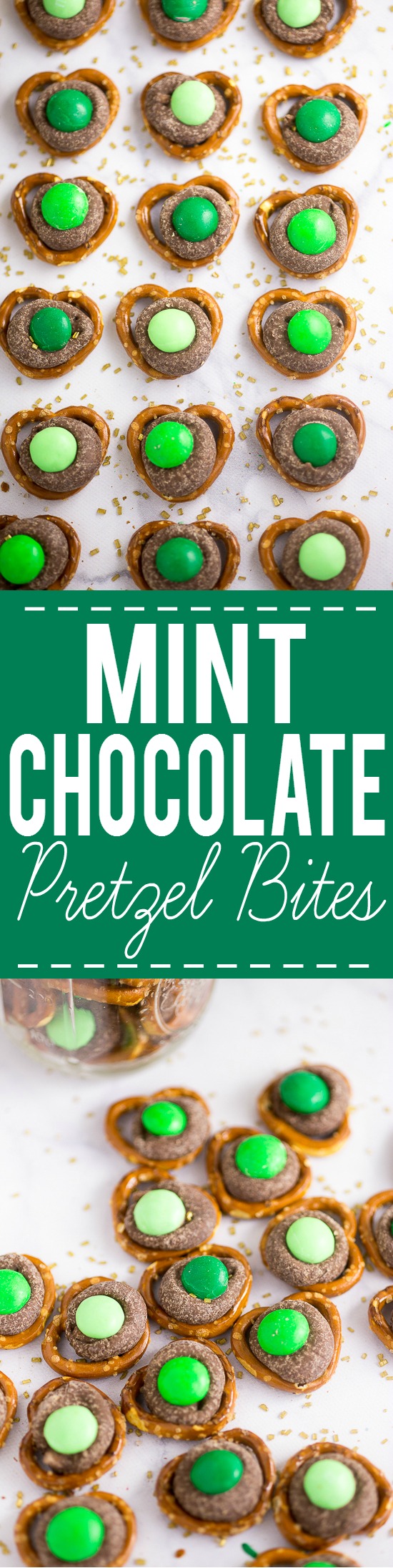 Mint Chocolate Pretzel Bites Recipe - Quick and easy, these Mint Chocolate Pretzel Bites, with just 3 ingredients,  make a festive sweet and salty treat perfect for St Patrick's Day!