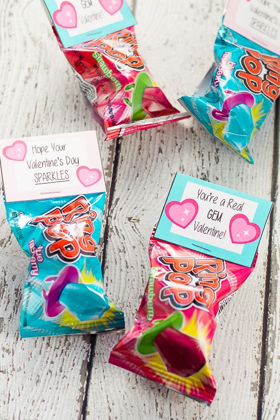  Free Printable Ring Pop Valentines that are easy to put together and perfect for kids to hand out at their school Valentine's Day party.