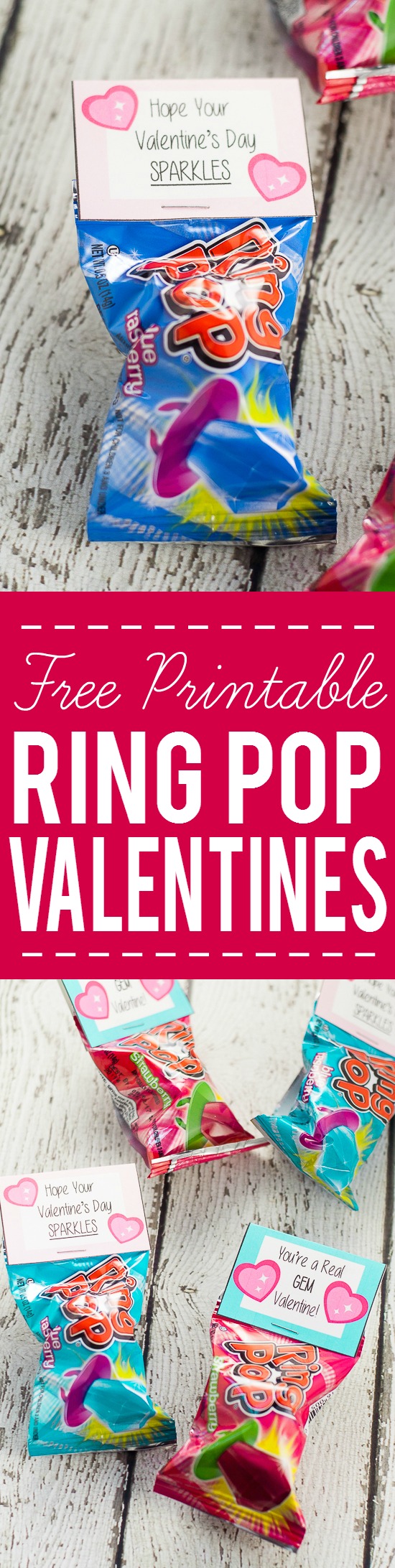Free Printable Ring Pop Valentines for Kids - Free Printable Ring Pop Valentines that are easy to put together and perfect for kids to hand out at their school Valentine's Day party.