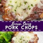 Juicy pork chops topped with bacon and cheese. This 5 ingredient Bacon Swiss Pork Chops recipe is quick, easy, low carb, and an instant family favorite!