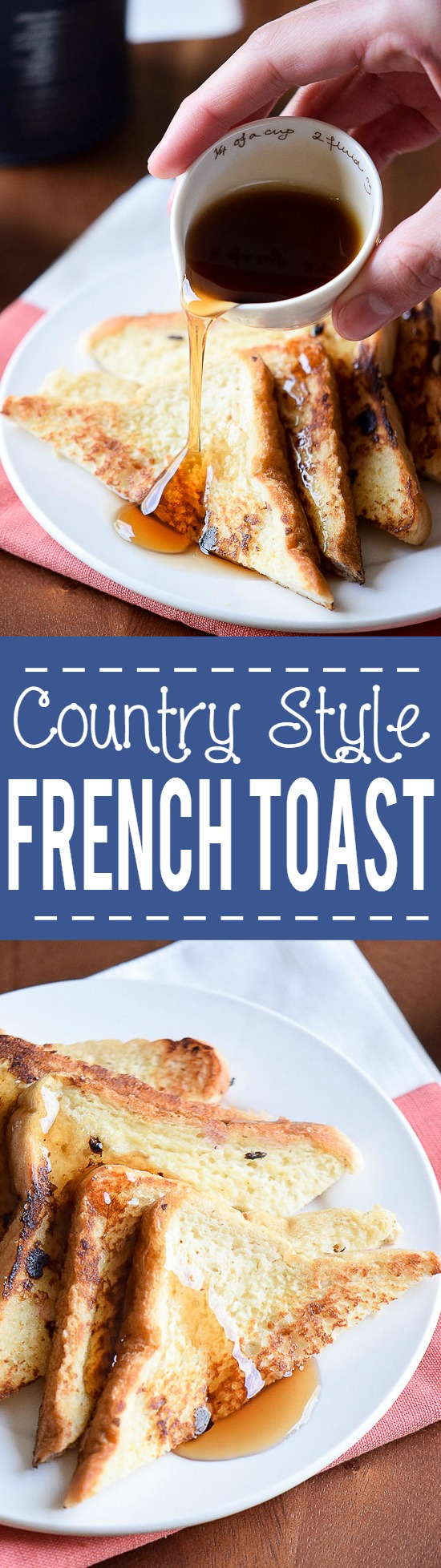 Country French Toast recipe - Classic Country French Toast recipe with simple ingredients is quick and easy to whip up and makes a perfect, yummy breakfast. Top with butter, maple syrup, whipped cream, or berries. Love french toast for an easy breakfast recipe that kids will love!