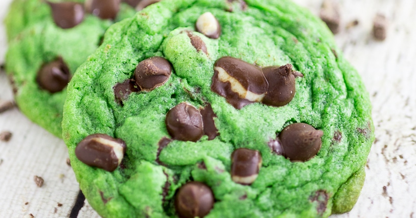 Mint Chocolate Chip Cookies Recipe - Cool, refreshing cookies with decadent chocolate chips all in this chewy Mint Chocolate Chip Cookies recipe. Perfect for Mint Chocolate lovers! SO good! I love mint chocolate. Super festive for St Patrick's Day or Christmas too!