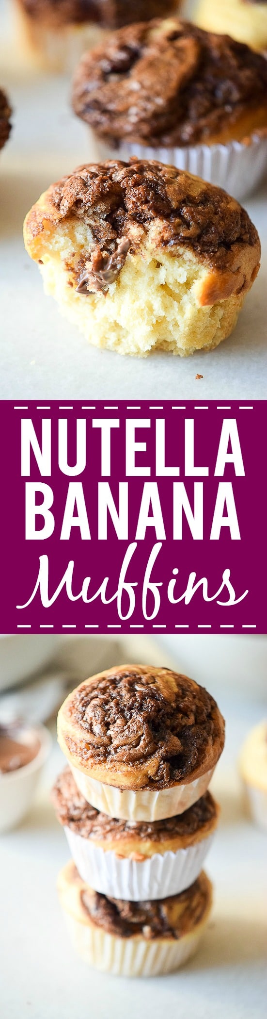 Nutella Banana Muffins Recipe - Decadent chocolate and creamy sweet bananas make a heavenly combination that's perfect, even for breakfast in this Nutella Banana Muffins recipe! Great breakfast idea for kids and freezer friendly too.