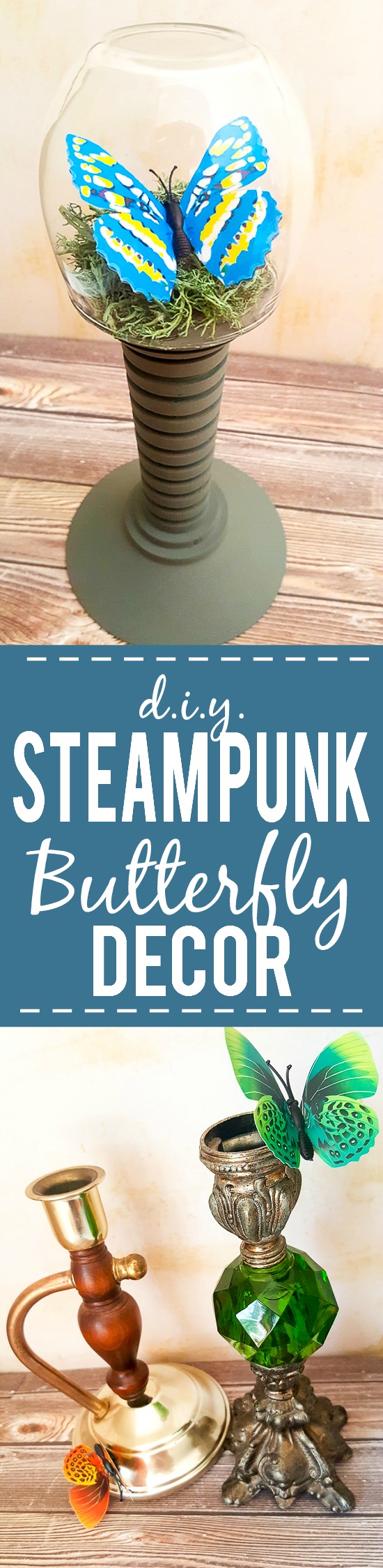 DIY Steampunk Butterfly Decor - Make this unique and pretty DIY Steampunk Butterfly Decor project with just a few simple supplies, including some vintage finds from your local thrift store. 