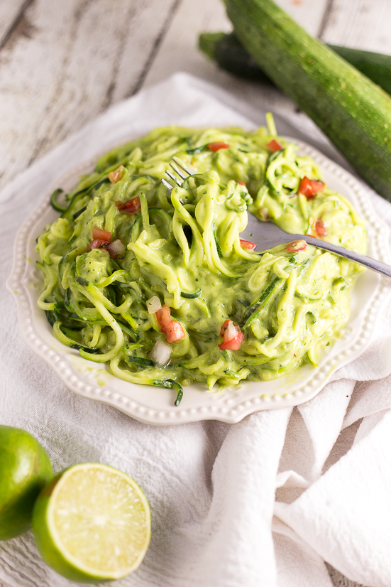 Creamy Avocado Zoodles Recipe - A fresh zucchini noodles recipe that takes less than 20 minutes to make, these Creamy Avocado Zoodles with creamy, fresh and a little zesty sauce are perfect for a simple Summer meal!