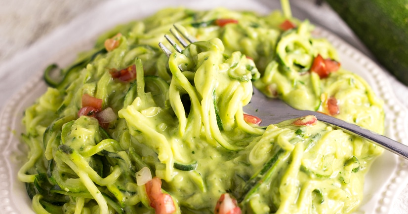 Creamy Avocado Zoodles Recipe - A fresh zucchini noodles recipe that takes less than 20 minutes to make, these Creamy Avocado Zoodles with creamy, fresh and a little zesty sauce are perfect for a simple Summer meal!