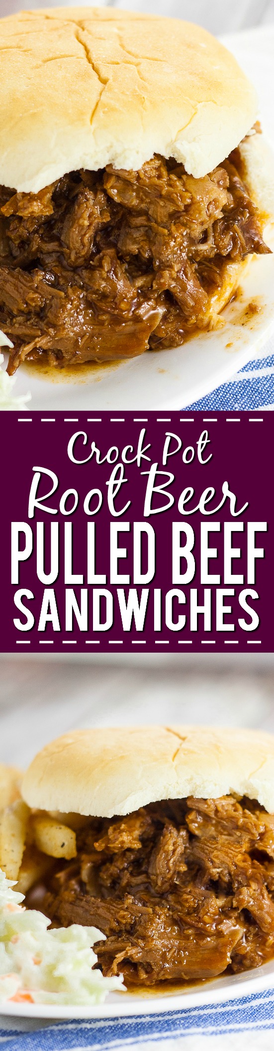 Crock Pot Root Beer Pulled Beef Sandwiches recipe - A 5 ingredient fix-it-and-forget-it slow cooker dinner, this Crock Pot Root Beer Pulled Beef recipe has the perfect combination of tangy sweetness and takes just minutes to throw together! Easy slow cooker recipe perfect for family