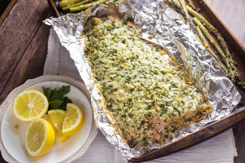 Parmesan Garlic Herb Salmon Recipe - Quick and easy family dinner recipe, but also cheesy and zesty Parmesan Garlic Herb Salmon recipe uses to simple ingredients to make a delicious flavorful meal in just 30 minutes! Perfect easy fish dinner!