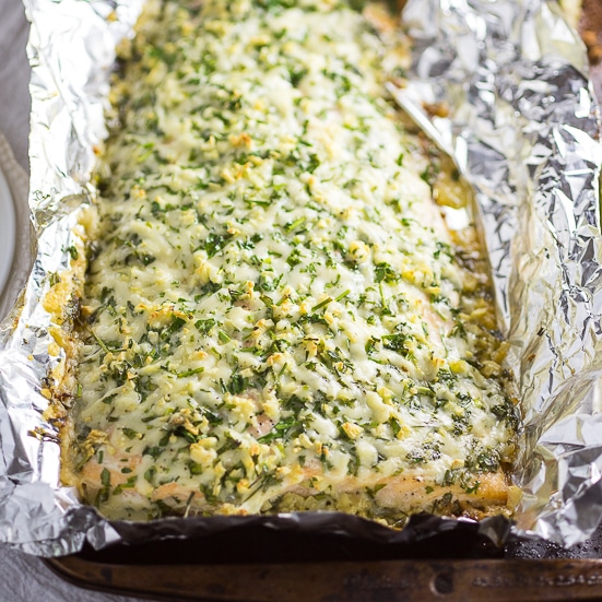 Parmesan Garlic Herb Salmon Recipe - Quick and easy family dinner recipe, but also cheesy and zesty Parmesan Garlic Herb Salmon recipe uses to simple ingredients to make a delicious flavorful meal in just 30 minutes! Perfect easy fish dinner!