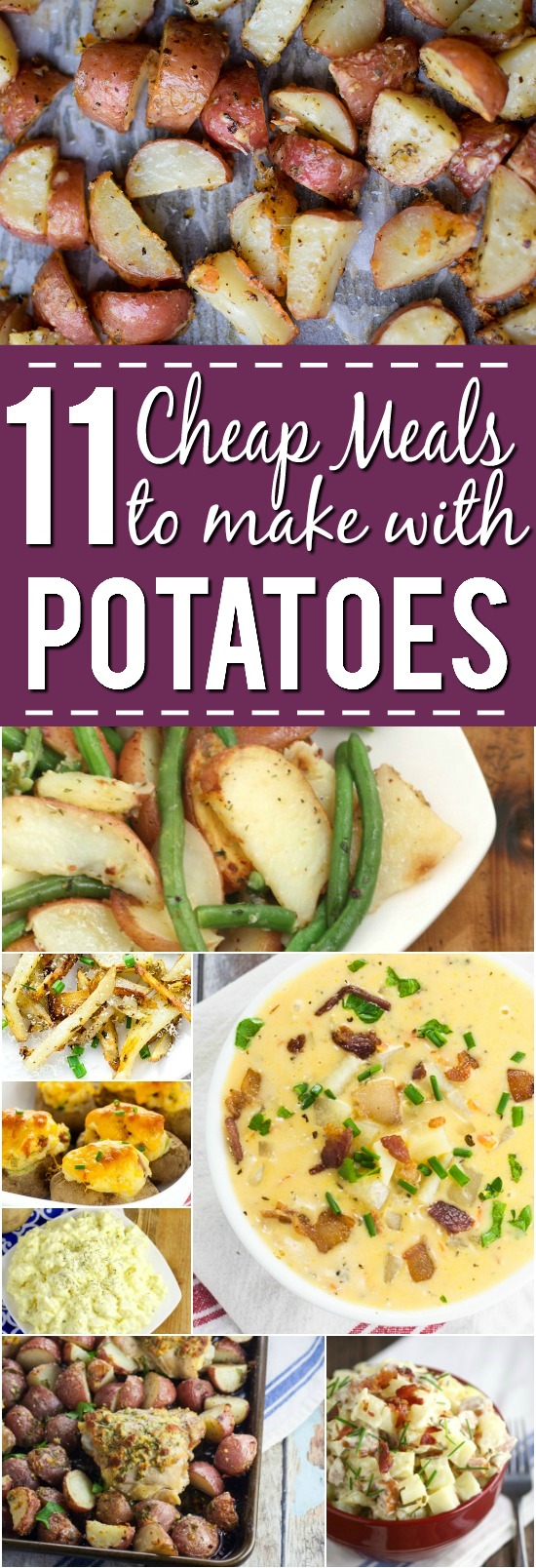 11 Cheap Meals with Potatoes - You can save money by making some frugal meals to stretch your food and your money with these 11 yummy and filling Cheap Meals to Make with Potatoes. Frugal living and saving money with these frugal meals with potatoes. They're sooo good too!