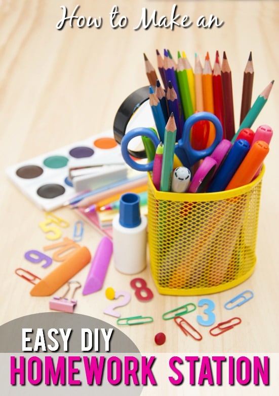 How to Make Your Own easy DIY Homework Station - Set your kids up for success this school year with a DIY Homework Station that's just for them to work on their homework and school projects stocked with everything they might need. School and craft supplies organization ideas for kids 