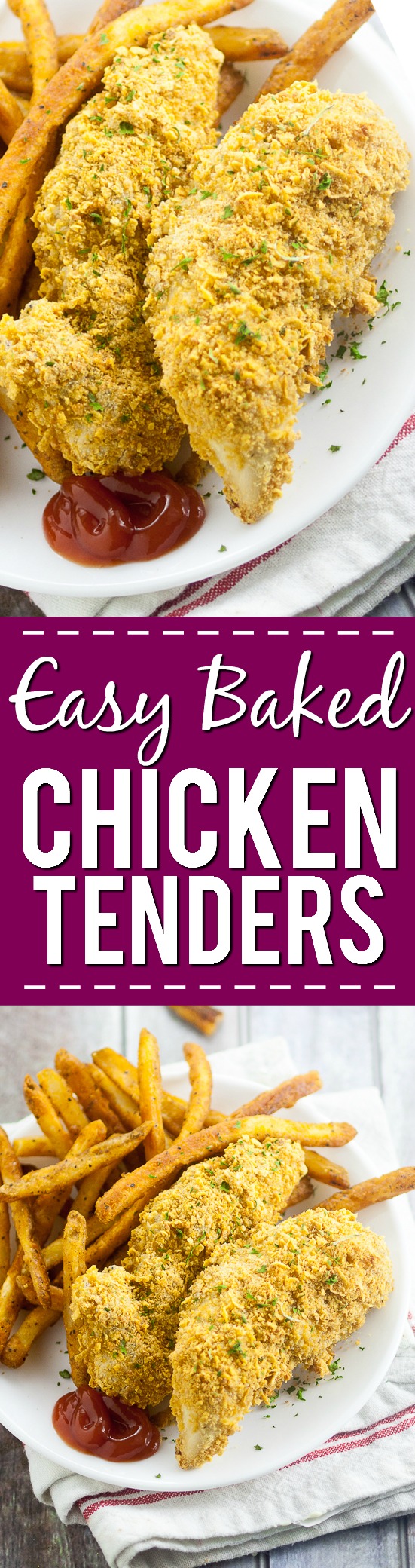 Easy Baked Chicken Tenders Recipe - Use this quick and easy recipe with basic, simple ingredients to make your own homemade Easy Baked Chicken Tenders that both you and the kids will love! Perfect easy food for kids