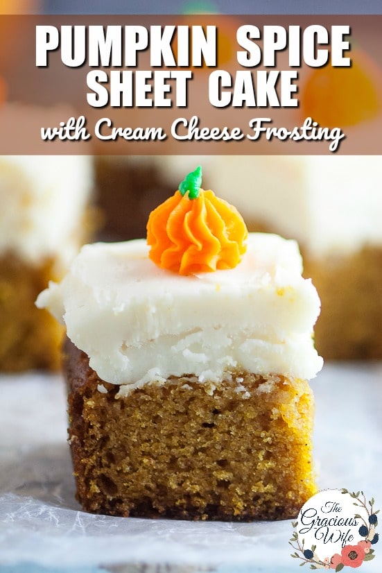 Pumpkin Spice Sheet Cake Recipe - Pumpkin Spice Sheet Cake topped with creamy cream cheese frosting is a classic Fall pumpkin dessert, super easy to make, and a must have for all pumpkin lovers! Delicious pumpkin dessert recipe and SO easy to make too!