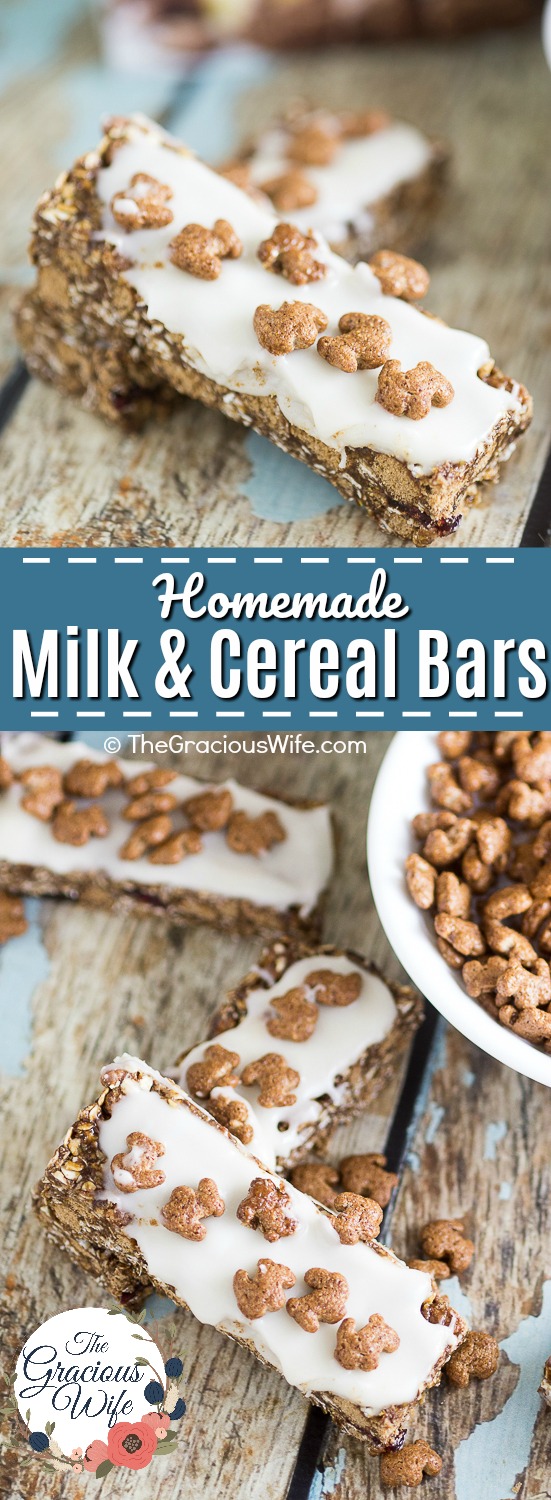 Homemade Milk and Cereal Bars made with Annie's Cocoa Bunnies Cereal are a perfect grab-and-go easy breakfast for kids that is totally customizable to what you love!