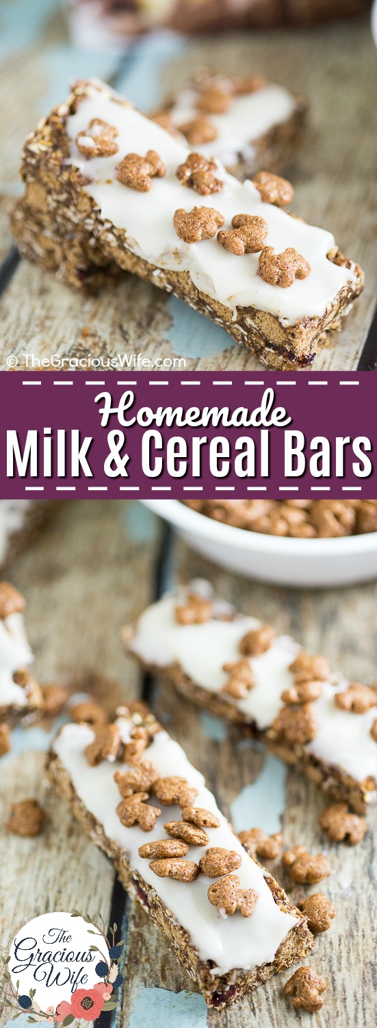 Homemade Milk and Cereal Bars made with Annie's Cocoa Bunnies Cereal are a perfect grab-and-go easy breakfast for kids that is totally customizable to what you love!