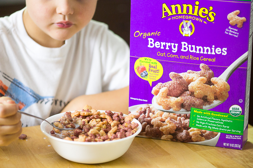 Homemade Milk and Cereal Bars made with Annie's Cocoa Bunnies Cereal are a perfect grab-and-go easy breakfast for kids that is totally customizable to what you love!