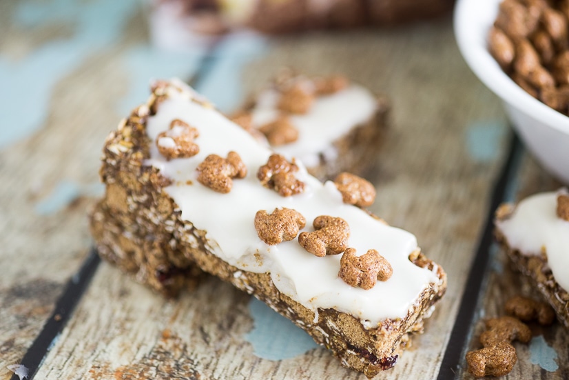 Homemade Milk and Cereal Bars made with Annie's Cocoa Bunnies Cereal are a perfect grab-and-go easy breakfast for kids that is totally customizable to what you love!