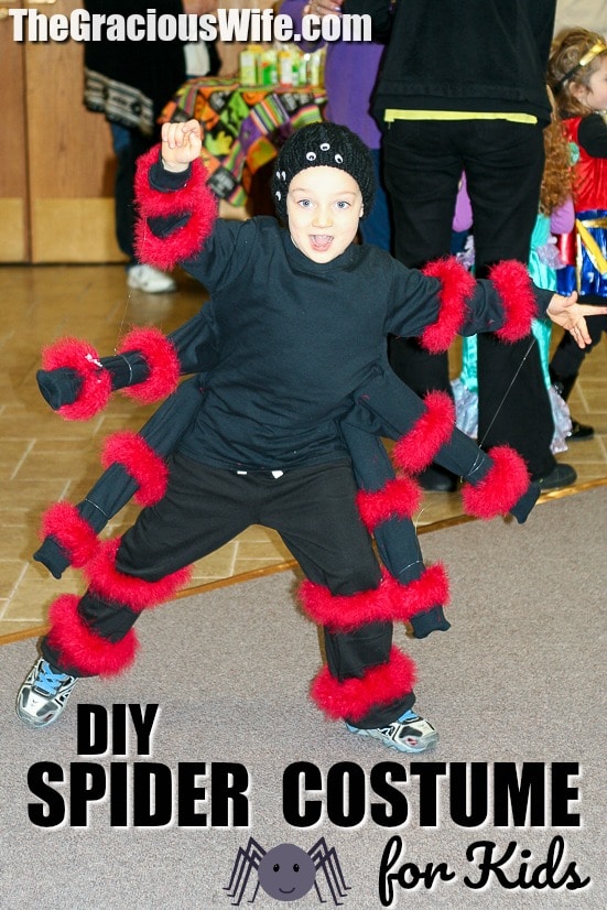 DIY Spider Costume for Kids - Make this easy, fun, and creepy DIY Spider Costume for Kids for a creepy crawly frugal do it yourself Halloween costume! So cool. Made from just a few black shirts!