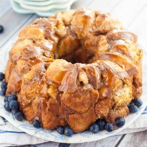 Pull Apart Caramel Coffee Cake recipe - Pull Apart Caramel Coffee Cake takes just 10 minutes to prep for a sticky, gooey, caramel breakfast! Perfect quick and easy breakfast recipe to bake in the oven for a crowd on holiday mornings!