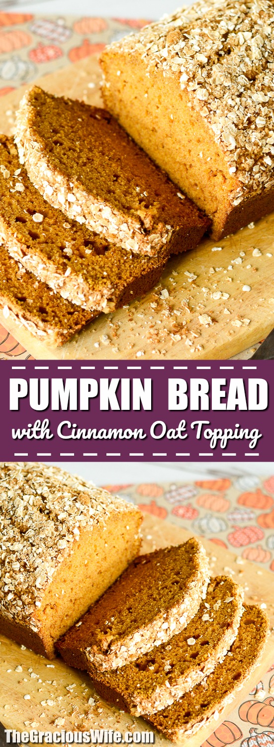 Pumpkin Bread with Cinnamon Oat Topping Recipe - Warm and fragrant Pumpkin Bread with Cinnamon Oat Topping is the best easy pumpkin bread recipe you can find. Plus it's made with a cinnamon oat streusel topping!