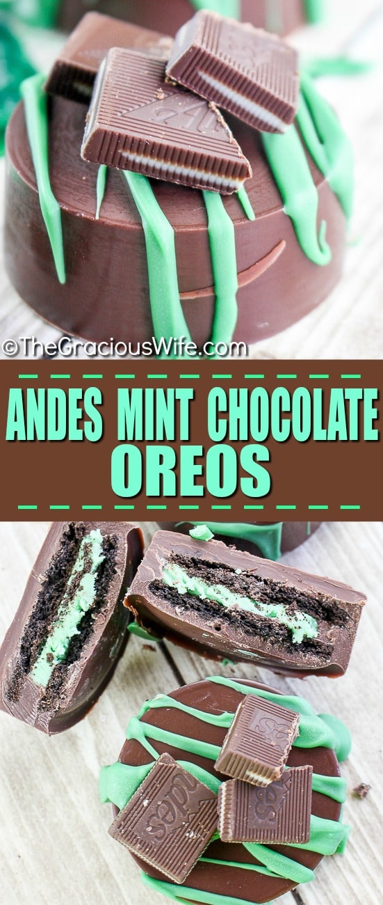It takes just 15 minutes and 4 ingredients to make Andes Mint Chocolate Covered cookies! The perfect holiday treat for friends & family. Festive green treat for St Patrick's Day or a simple cookie for a Christmas cookie exchange.  Rich dark chocolate and cool, smooth mint wrapped around a crunchy chocolate cookie! So good!
