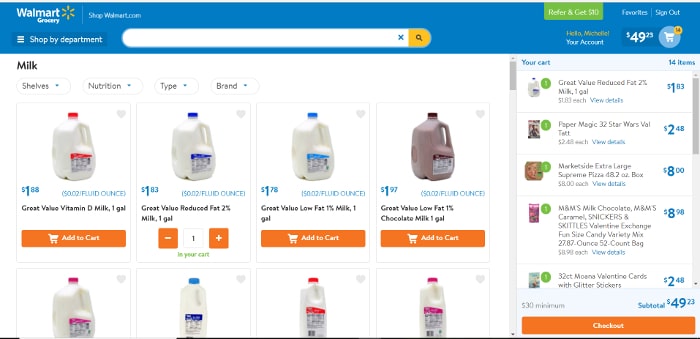 Walmart Online Grocery Pickup computer screenshot