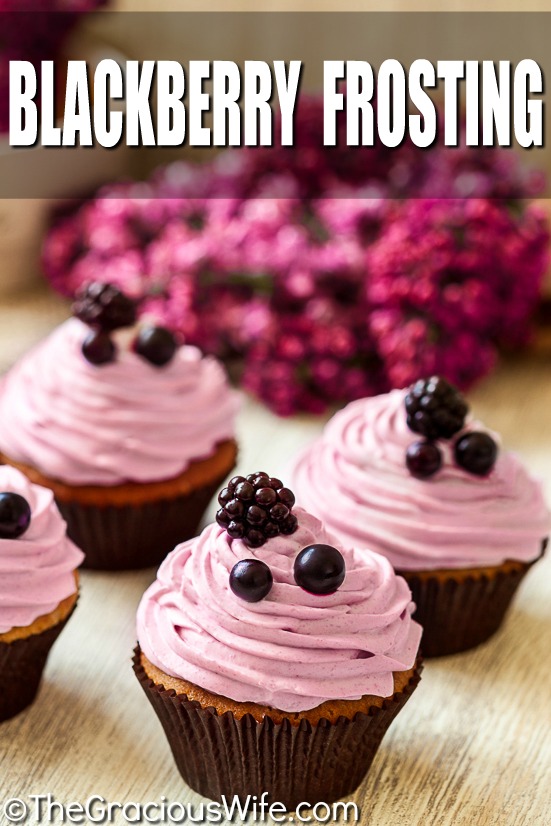 Top your favorite cupcakes with gorgeous swirls of fresh, sweet, and tangy homemade Blackberry Frosting. Make this blackberry frosting to adorn your treats with just 6 ingredients!