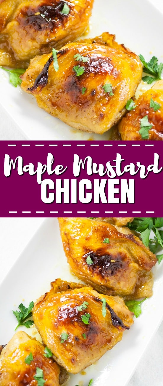 Maple Mustard Chicken is a a super quick and easy dinner that packs in a whole lot of flavor! Tangy dijon mustard and sweet maple syrup on juicy chicken is a delicious combination that the whole family will love!