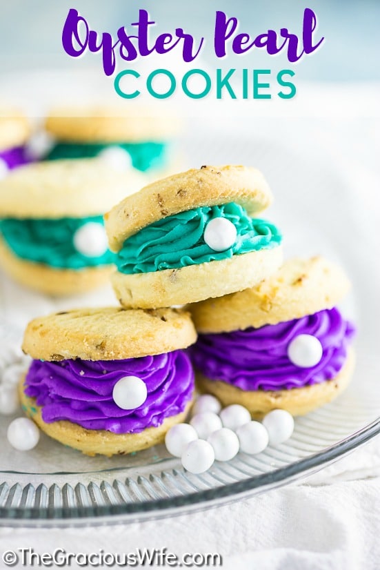 Oyster Cookies with pearls are the perfect treat for a mermaid, beach, Finding Nemo, Finding Dory, or under-the-sea themed party! Everything's better under the sea, including these colorful oyster pearl cookies! 