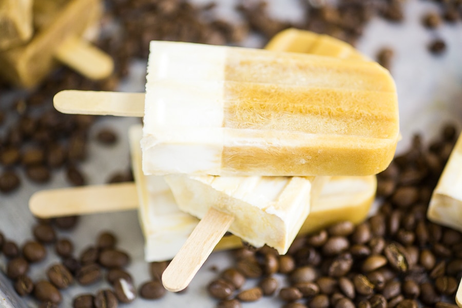 Homemade Caramel Macchiato Ice Pops that are perfect for summer. Even better than iced coffee or your favorite caramel macchiato drink, these popsicles are cool, creamy, and refreshing!