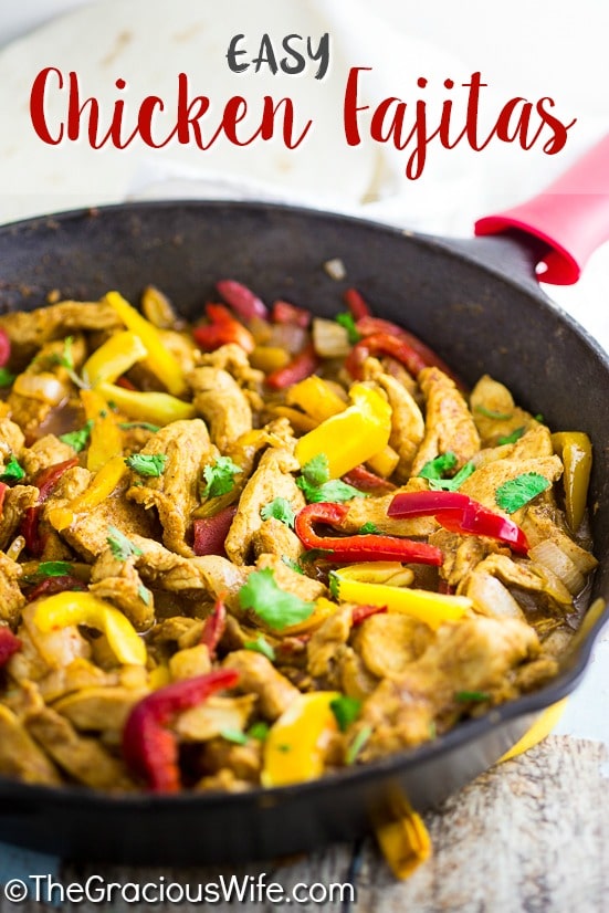 These Easy Chicken Fajitas are the perfect way to get a delicious and healthy dinner on the table in 30 minutes! A very simple marinade adds amazing flavor! These are the BEST chicken fajitas, and the marinade is seriously the best I've ever tried. Better than any restaurant!