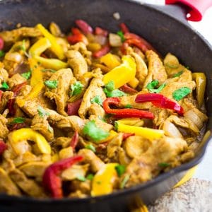 These Easy Chicken Fajitas are the perfect way to get a delicious and healthy dinner on the table in 30 minutes! A very simple marinade adds amazing flavor! These are the BEST chicken fajitas, and the marinade is seriously the best I've ever tried. Better than any restaurant!
