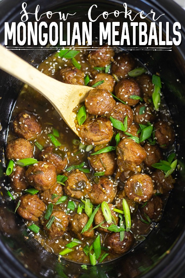 Slow Cooker Mongolian Meatballs are a super easy appetizer recipe featuring savory slow cooker meatballs in a sticky Mongolian glaze sauce.  This restaurant inspired recipe is a family favorite perfect for game day food, holiday appetizers for a crowd, or even served with rice for dinner.